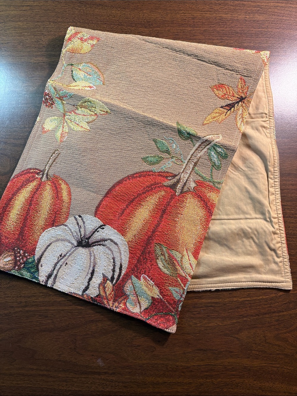 croft & barrow Pumpkin and Leaf Tapestry Table Runner - Orange, White, Green
